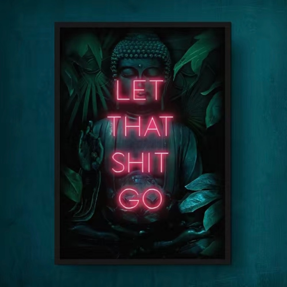 Buddha Funny Poster Green Leaves Bathroom Wall Sign Let That Shit Go 12x8in NEW